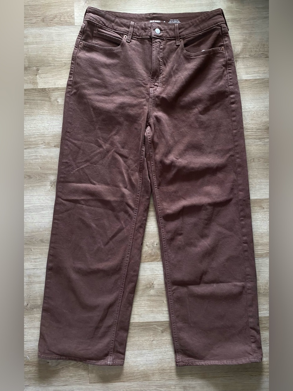 Old Navy Brown High-Rise Wide Leg Jeans 99% Cotton Size 12